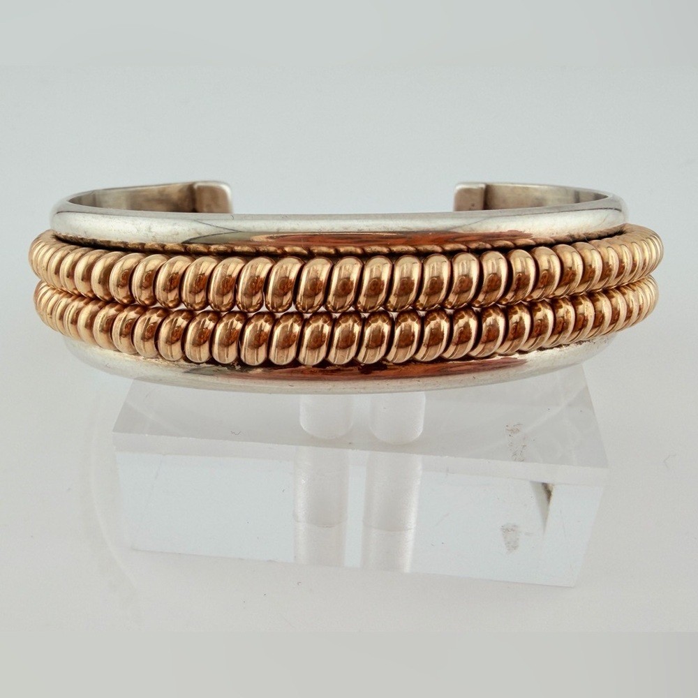 Navajo Sterling Tahe Cuff With 12k Gold Fill